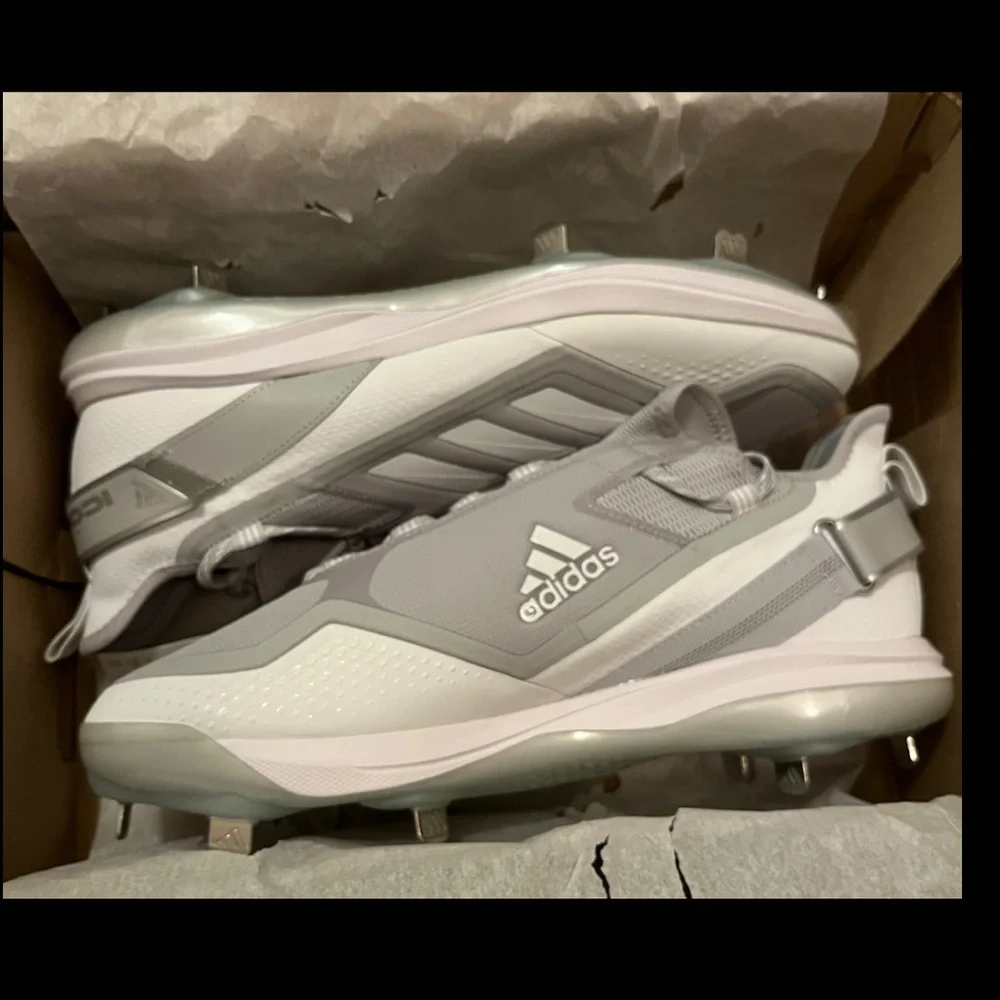 Adidas Icon 7 Boost Metal Cleat Baseball Heel Strap Shoe WHITE | SILVER SZ13 NWT